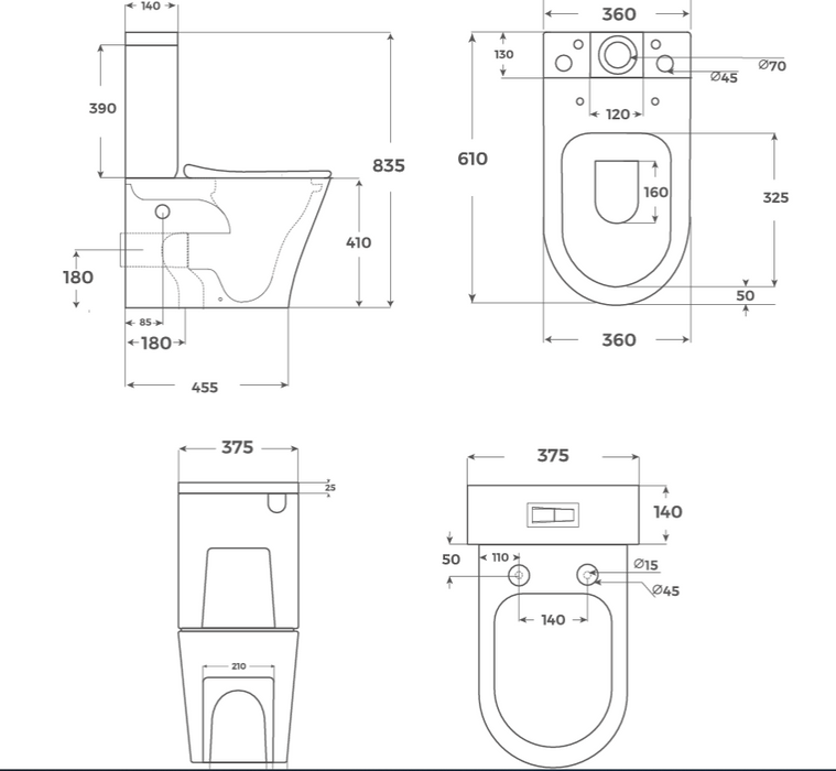 FOSSIL NATURA 01648 BOLONIA Inodoro Completo Rimless Negro Mate