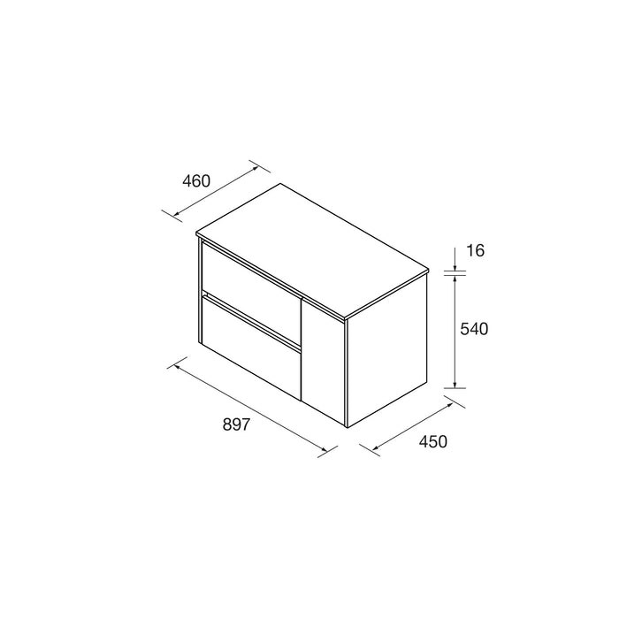 SALGAR NOJA 910 Mueble de Baño con Tapa Encimera 2 Cajones 1 Puerta Derecha Color Roble África