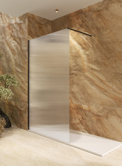 SB_X SCREEN WAVES Mampara Fijo Ducha 8 MM Negro Mate Vidrio Acanalado