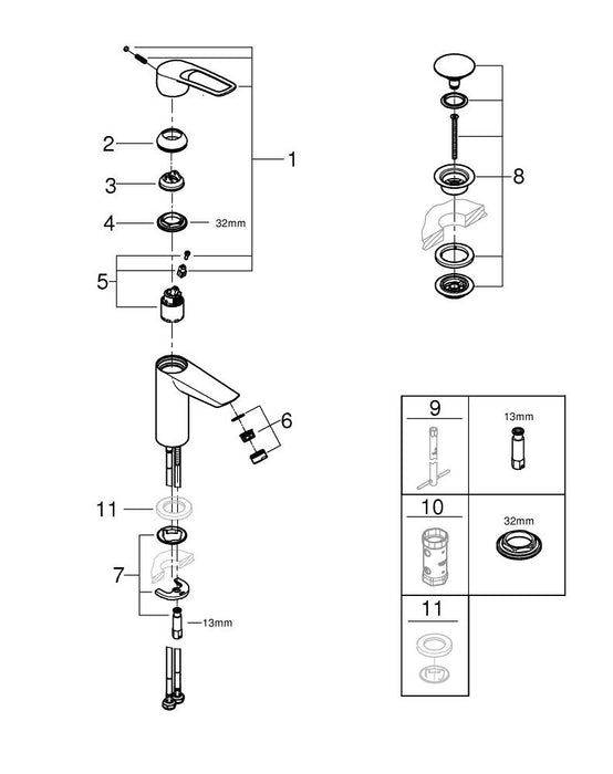 GROHE 23 980 003 EUROSMART Monomando de lavabo 1/2" tamaño S cromo