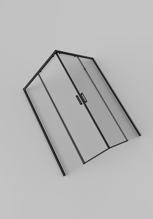 SB_X EASY Mampara Ducha Cuadrada 2F+2C Negro Mate Transparente