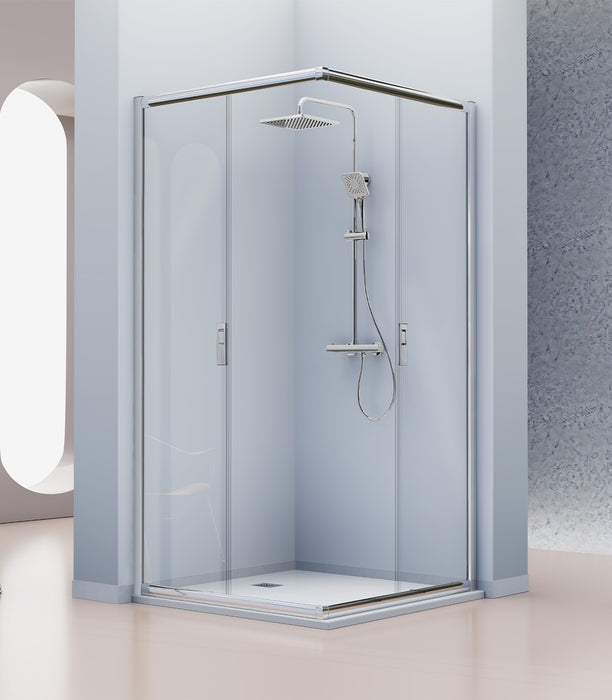 KASSANDRA SIENA Mampara Angular de Ducha 2 Fijos + 2 Puertas Correderas Plata Brillo Transparente