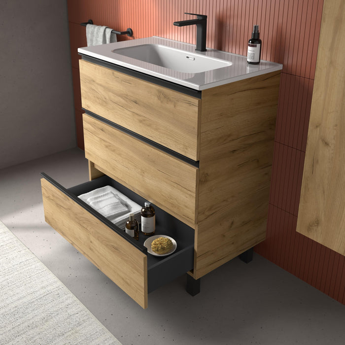 SALGAR BEQUIA METAL Mueble 3C Lavabo Constanza Roble