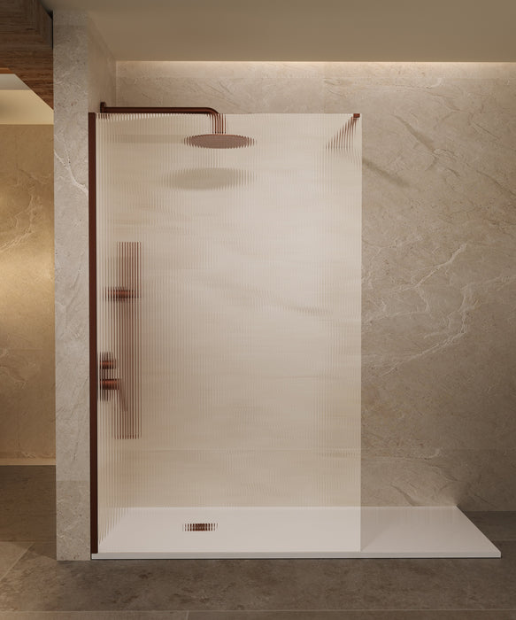 SB_X SCREEN WAVES Mampara Fijo Ducha 8 MM Oro Rosa Vidrio Acanalado