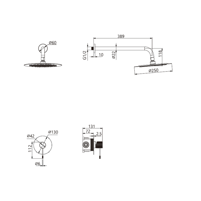 IMEX SRD038/OC LINE/TOP Kit Monomando Ducha Con Rociador Oro Cepillado