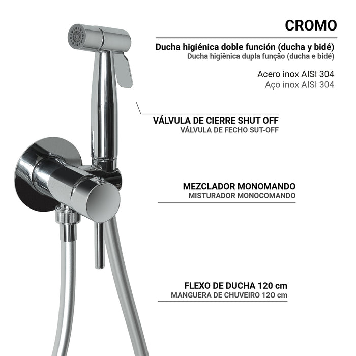 GEDY MXGA1013000 GARDA Ducha higiénica para WC de pared monomando 2 jets cromo