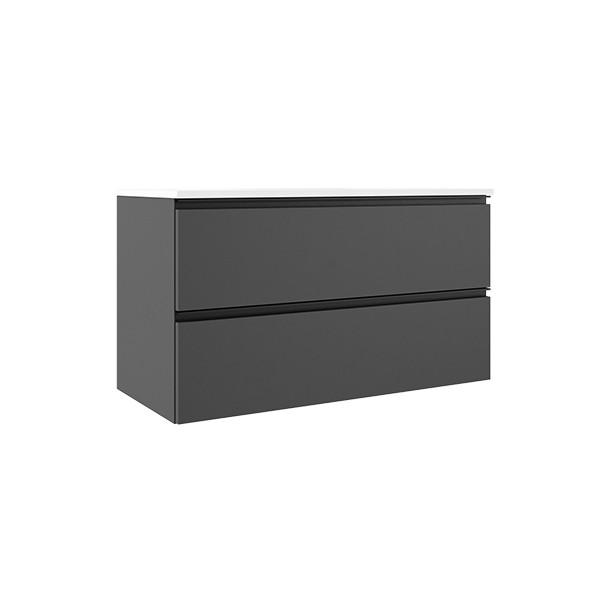 VISOBATH GRANADA Conjunto Mueble de Baño Completo Suspendido 2 Cajones Color Gris Ceniza Tirador Negro