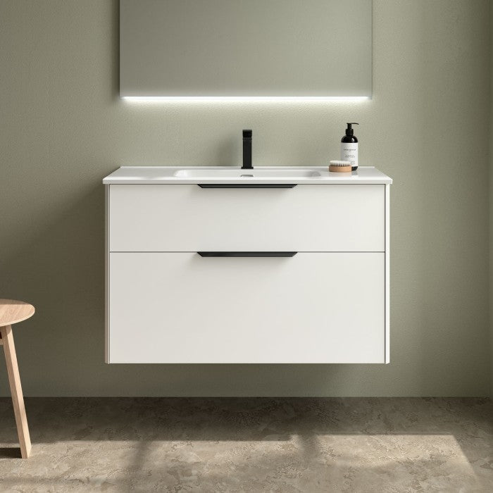 SALGAR LUVA Mueble+Lavabo Blanco Satinado Tirador Negro