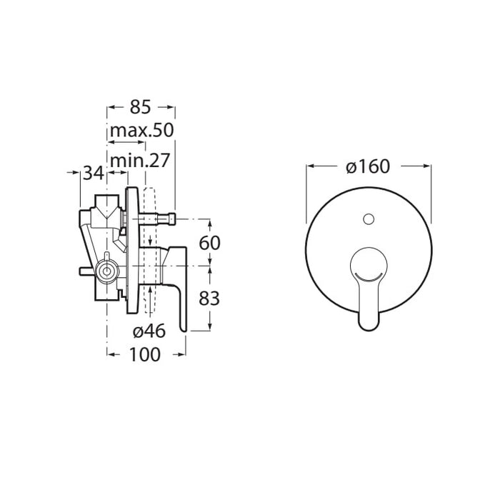 ROCA A5A0A09NB0 L20 Single-lever Built-in Bathroom Shower Faucet Matte Black