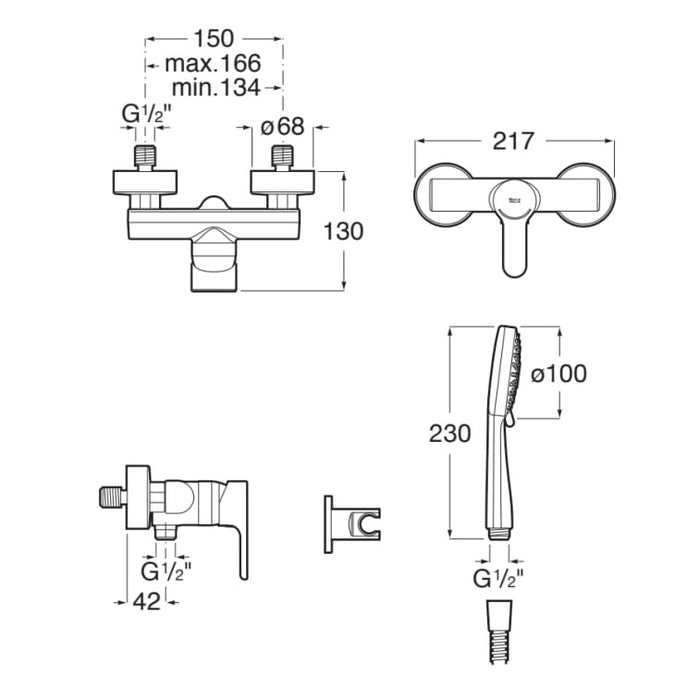 ROCA A5A2009NB4 L20 Grifo Monomando Ducha Mural con Equipo Negro Mate