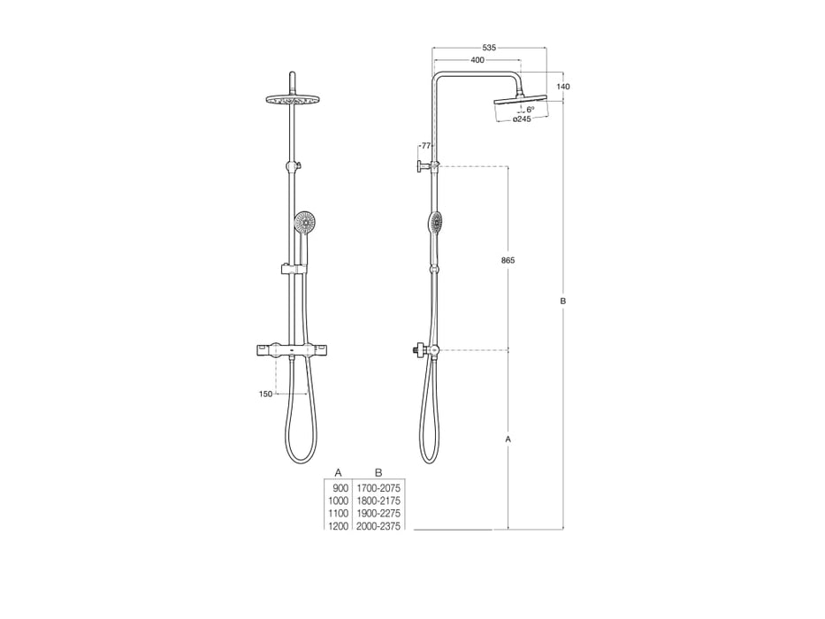 ROCA A5A2F18C00 VICTORIA-T Thermostatic Faucet Large Shower Telescopic Column Chrome