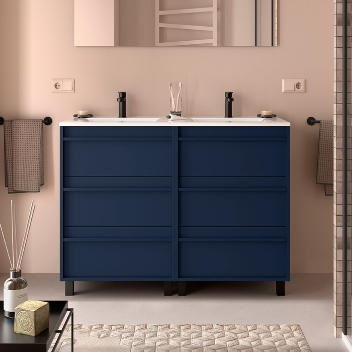 SALGAR 105162 ATTILA Bathroom Furniture with Sink 6 Drawers 120 cm Matte Blue Color