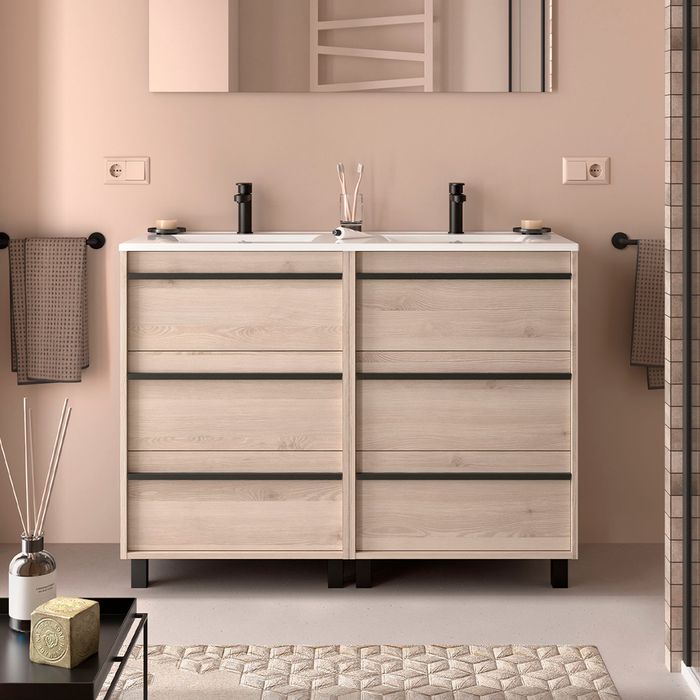 SALGAR 105165 ATTILA Bathroom Furniture with Sink 6 Drawers 120 cm Natural Color