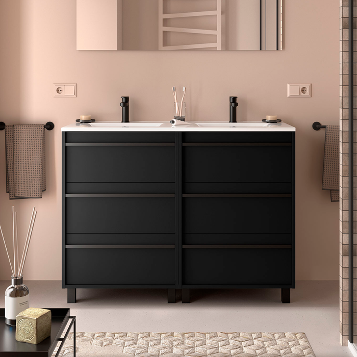 SALGAR 105161 ATTILA Bathroom Furniture with Sink 6 Drawers 120 cm Matte Black Color