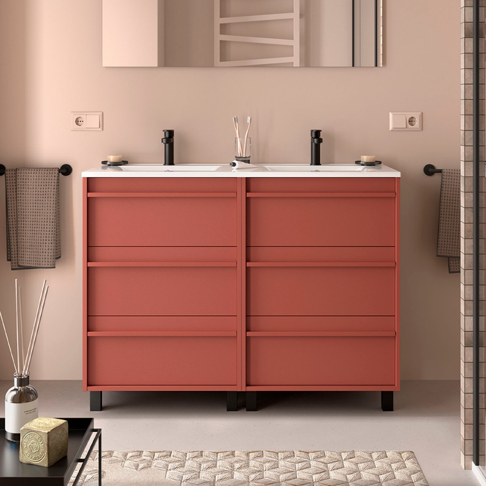 SALGAR 105164 ATTILA Bathroom Furniture with Sink 6 Drawers 120 cm Matte Red Color