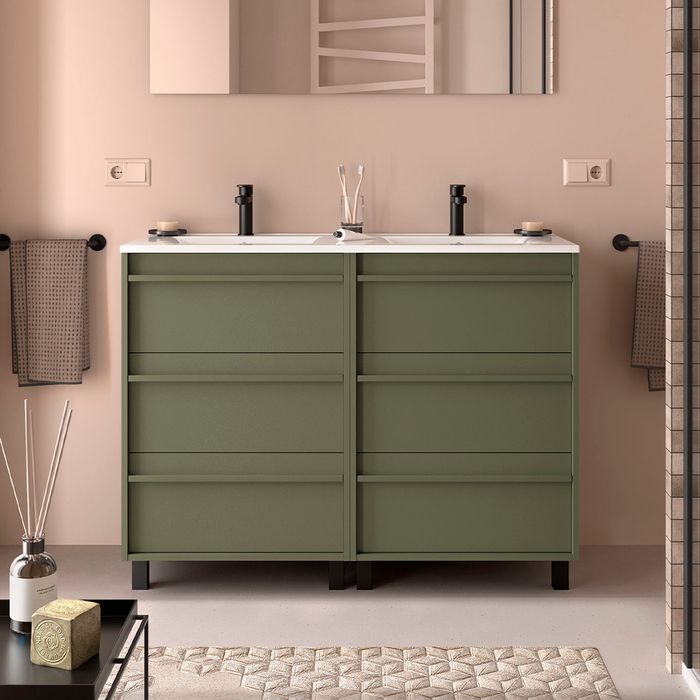 SALGAR 105163 ATTILA Bathroom Furniture with Sink 6 Drawers 120 cm Matte Green Color