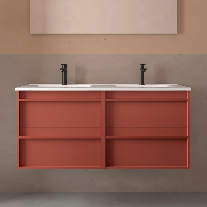 SALGAR 104835 ATTILA Mueble de Baño con Lavabo 4 Cajones 120 cm Color Rojo Mate