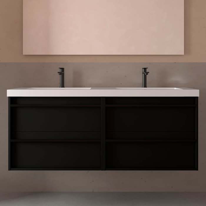 SALGAR 104840 ATTILA Bathroom Furniture with Sink 4 Drawers 140 cm Matte Black Color