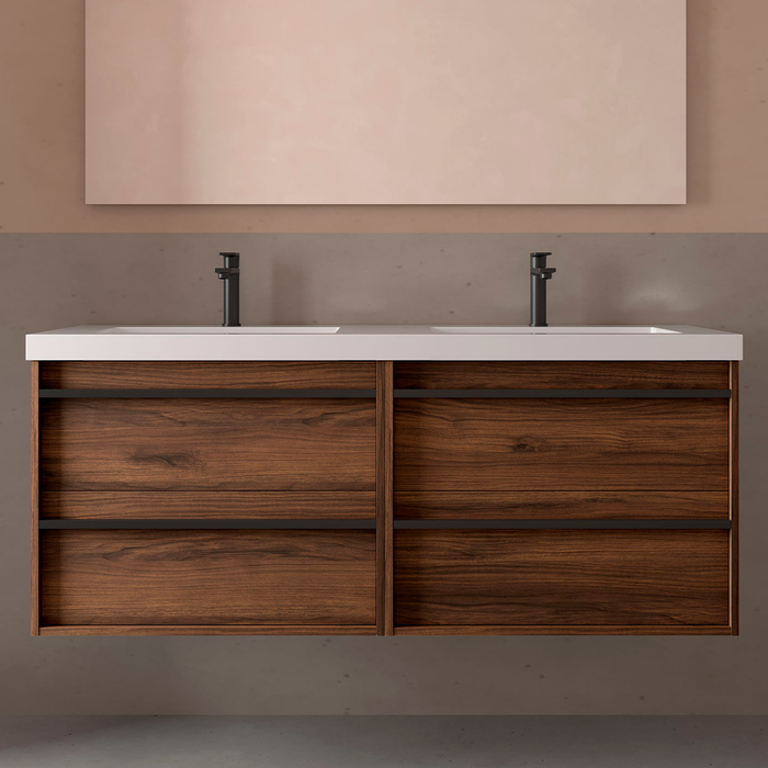SALGAR 104847 ATTILA Bathroom Furniture with Sink 4 Drawers 140 cm Color Nogal Maya