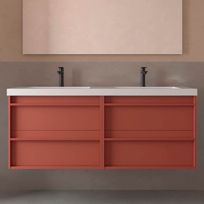 SALGAR 104843 ATTILA Bathroom Furniture with Sink 4 Drawers 140 cm Matte Red Color