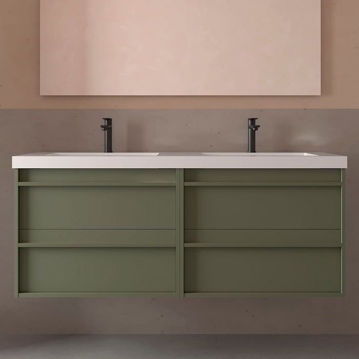 SALGAR 104842 ATTILA Mueble de Baño con Lavabo 4 Cajones 140 cm Color Verde Mate