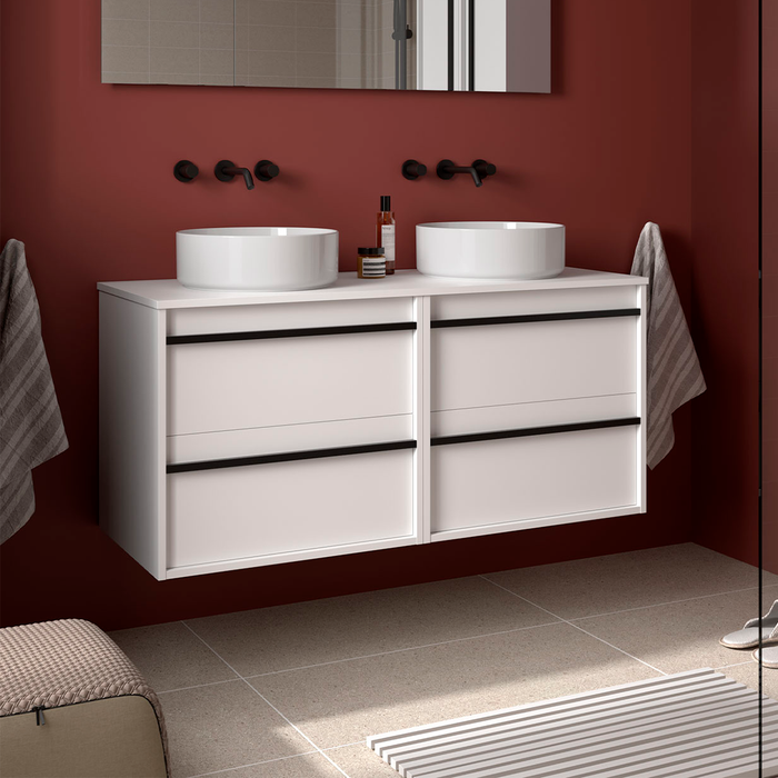 SALGAR 104980 ATTILA Mueble de Baño con Tapa Encimera 4 Cajones 140 cm Color Blanco Mate