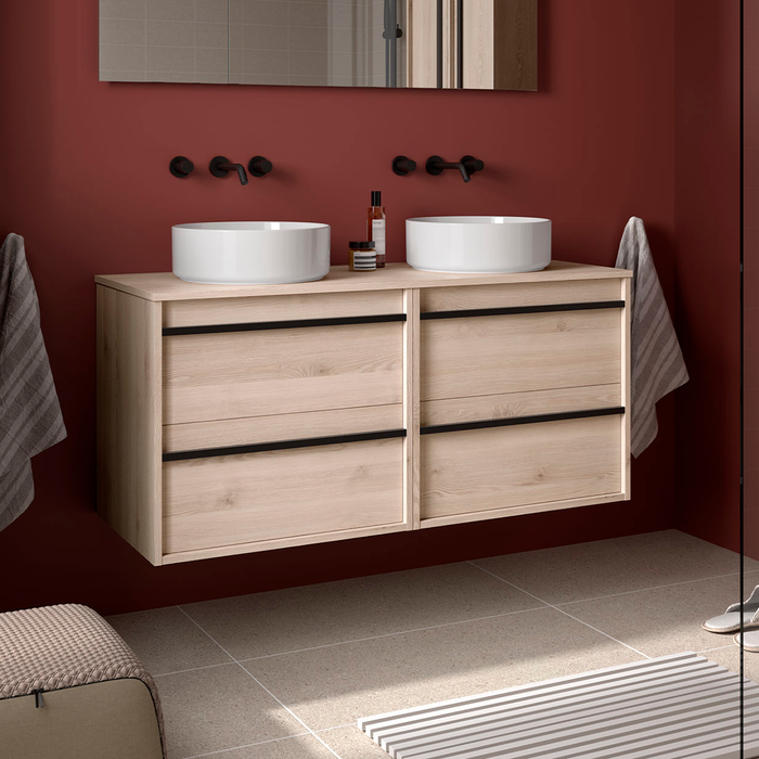 SALGAR 104985 ATTILA Bathroom Furniture with Counter Top 4 Drawers 140 cm Natural Color