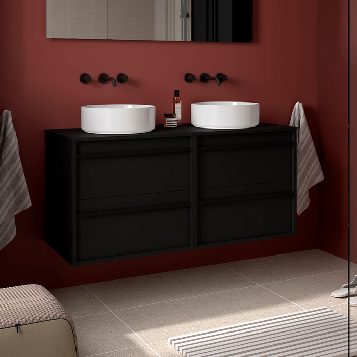 SALGAR 104981 ATTILA Bathroom Furniture with Counter Top 4 Drawers 140 cm Matte Black Color