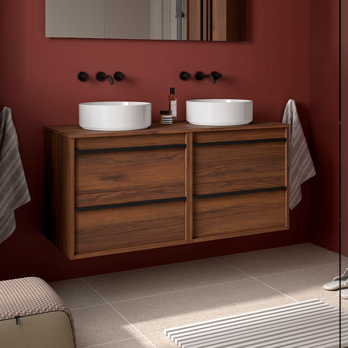 SALGAR 104979 ATTILA Bathroom Furniture with Counter Top 4 Drawers 120 cm Mayan Walnut Color