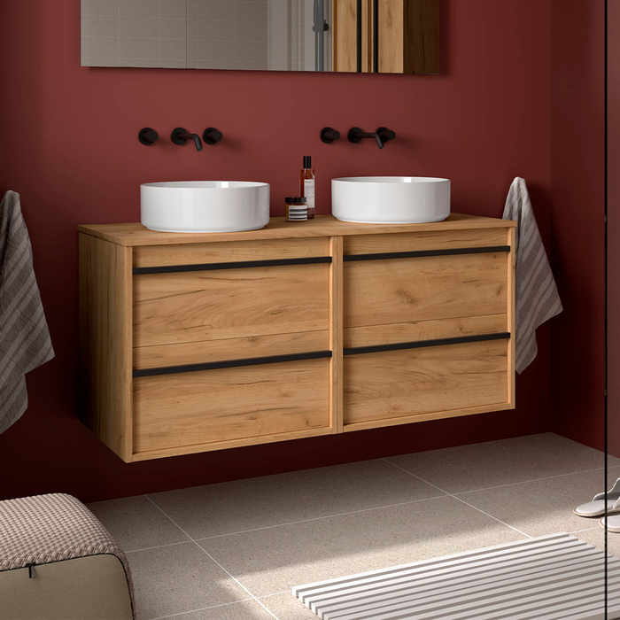 SALGAR 104986 ATTILA Bathroom Cabinet with Counter Top 4 Drawers 140 cm African Oak Color