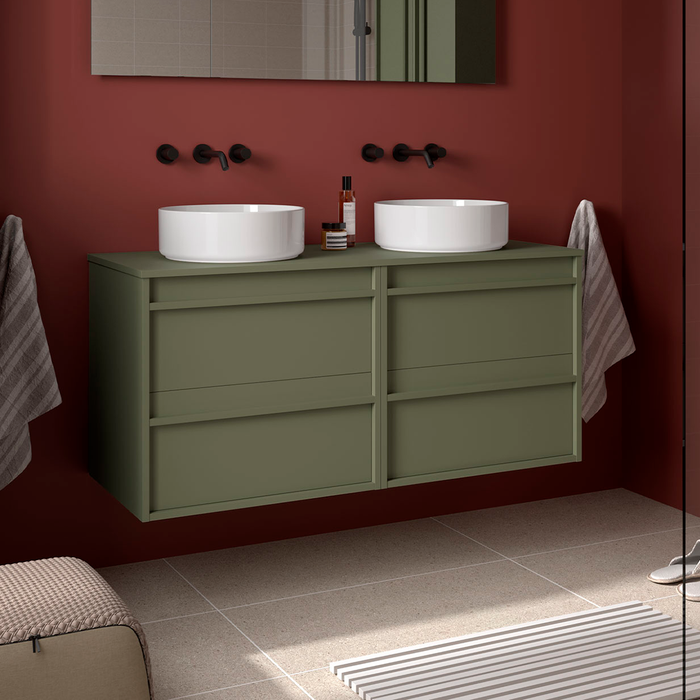 SALGAR 104983 ATTILA Bathroom Furniture with Counter Top 4 Drawers 140 cm Matte Green Color