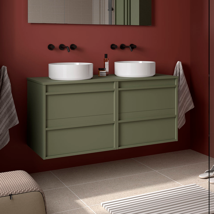 SALGAR 104983 ATTILA Mueble de Baño con Tapa Encimera 4 Cajones 140 cm Color Verde Mate
