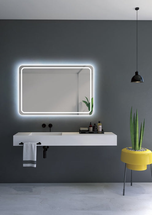 LEDIMEX GREC013/100 GRECIA LED Square Mirror Rounded Edge Front Light Chrome 100x80 cm