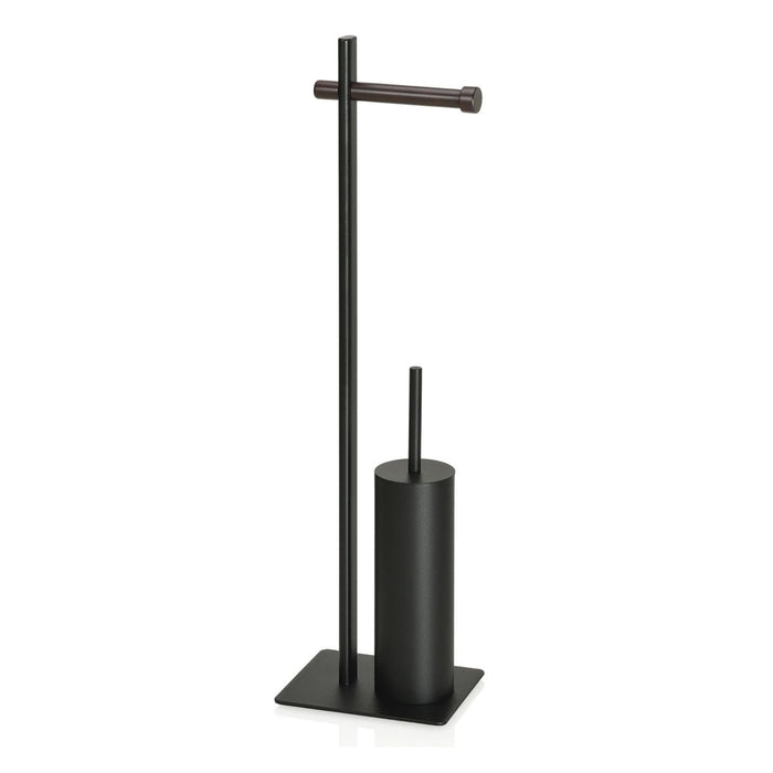 ANDREA HOUSE BA66192 Free-standing Toilet Paper Holder with Brush Black Metal and Wood