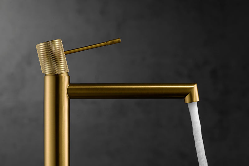 IMEX BDD038-3OC LINE Grifo de Lavabo Alto Oro Cepillado