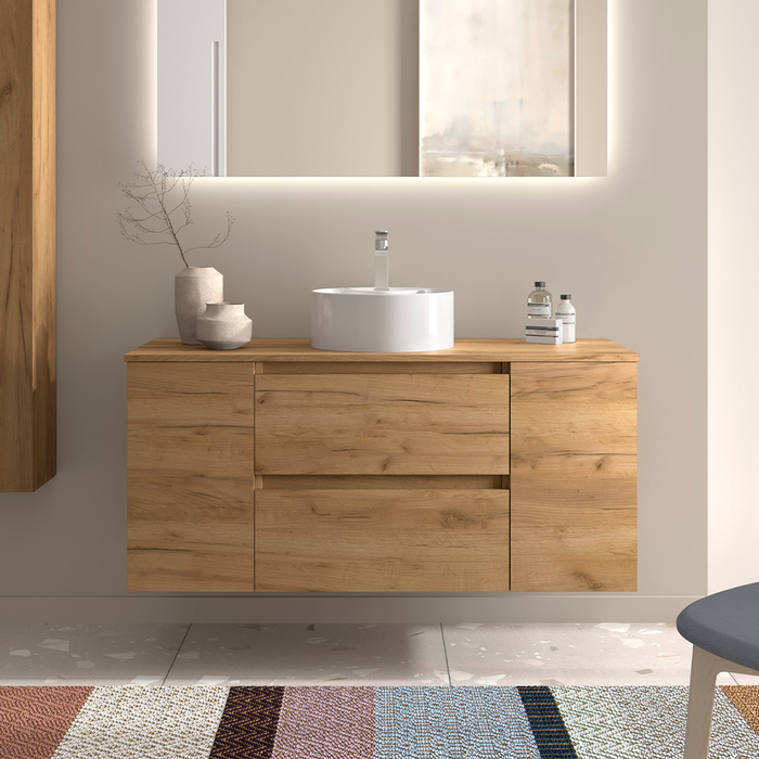 SALGAR 110546 BEQUIA Mueble de Baño con Lavabo de Posar y Encimera 120 cm 2 Cajones 2 Puertas Roble África