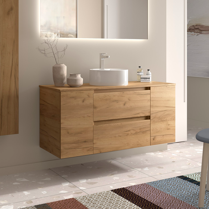 SALGAR 110546 BEQUIA Mueble de Baño con Lavabo de Posar y Encimera 120 cm 2 Cajones 2 Puertas Roble África