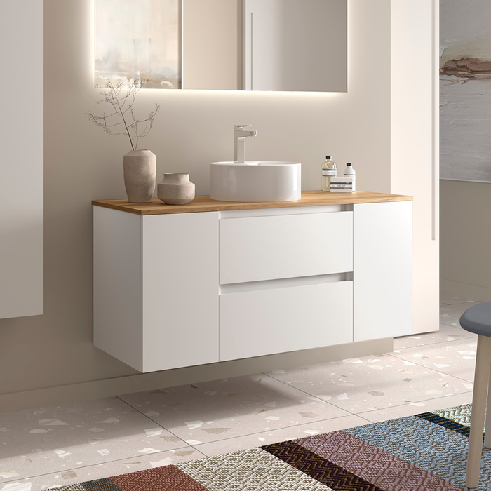 SALGAR 110543 BEQUIA Bathroom Furniture with Sink and Countertop 120 cm 2 Drawers 2 Doors Matt White Oak