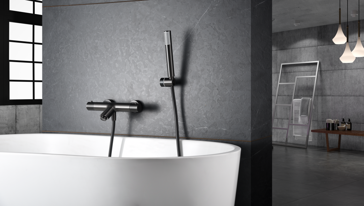 IMEX BTG053-4BGM GENOVA Thermostatic Bath/Shower Kit Black Gun Metal