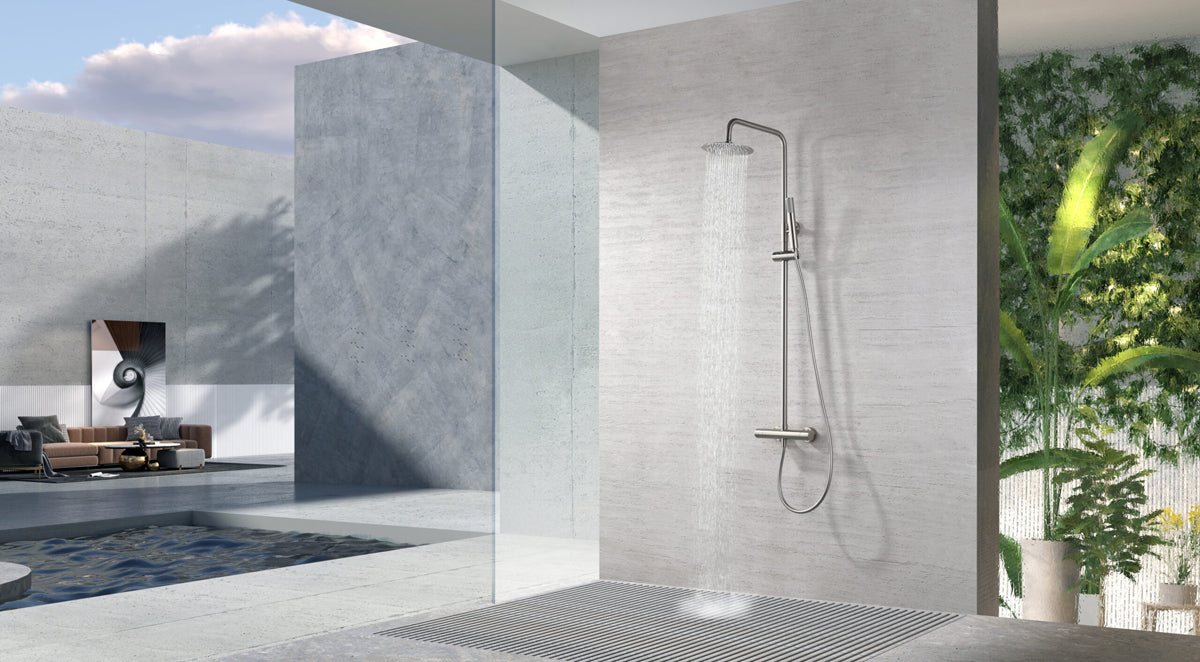 IMEX BTM039/NQ MONZA Thermostatic Large Shower Faucet Telescopic Brushed Nickel Color