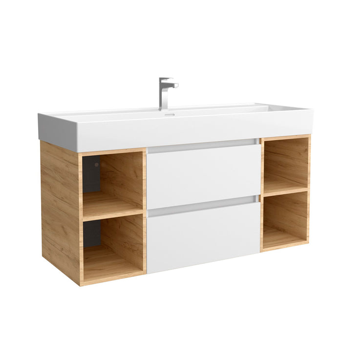 SALGAR 102231 BEQUIA Bathroom Furniture with Sink 120 2 Drawers and 4 Holes White Oak