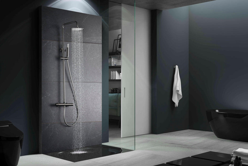 IMEX BTM039/BGM MONZA Conjunto Grifo Ducha Telescópico Termostático Black Gun Metal