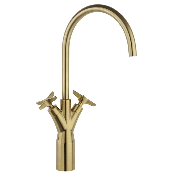 RAMON SOLER 911001OC ADAGIO Tall Two-Handle Basin Tap Swivel Spout 190mm Brushed Gold