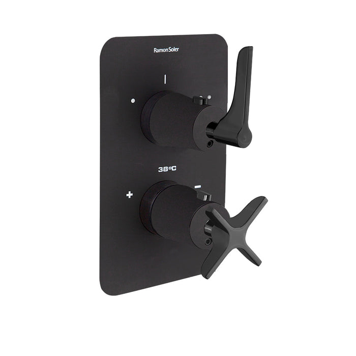 RAMONSOLER 918722SNM ADAGIO Grifo Termostático Ducha Empotrado 2 Vías con Placa Metálica Negro Mate