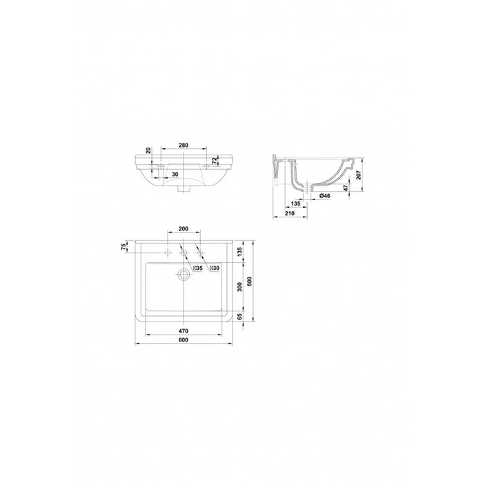 GALA G1204001 NOBLE Lavabo Clásico Suspendido 60 cm Blanco