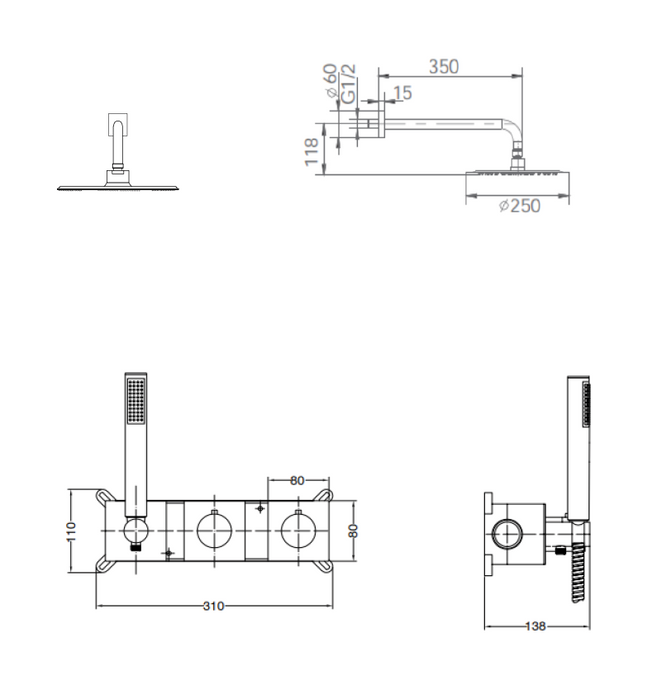 IMEX GTN062/ORC NEPAL Thermostatic Shower Set Built-in Brushed Rose Gold