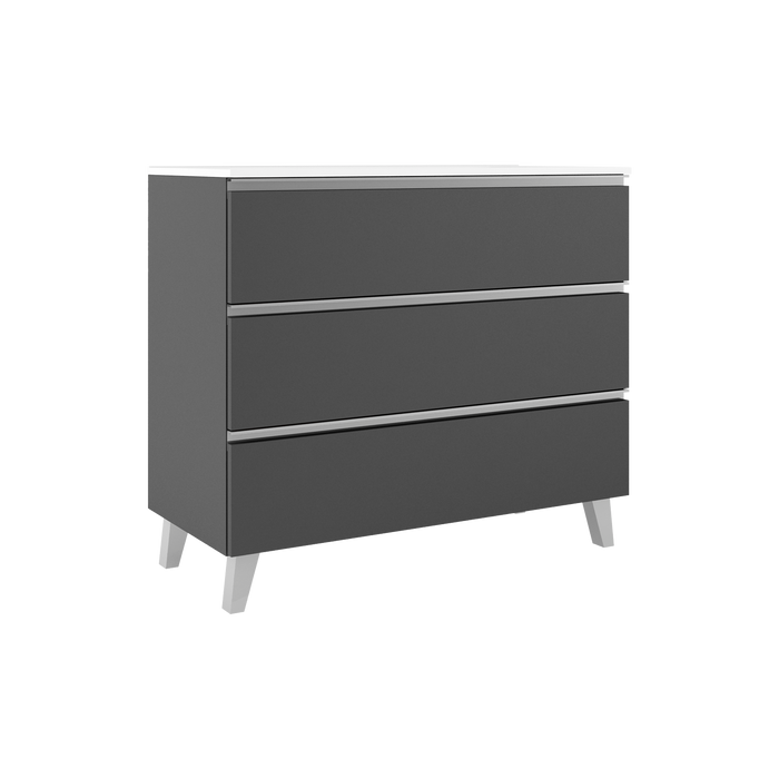 VISOBATH GRANADA Mueble de Baño con Lavabo 3 Cajones Color Ceniza Tirador Aluminio