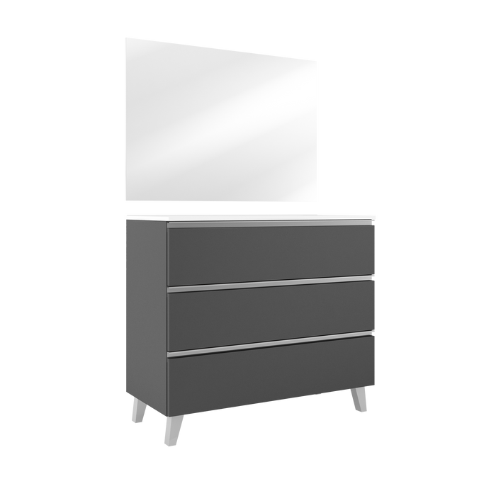VISOBATH GRANADA Conjunto Mueble de Baño Completo 3 Cajones Color Ceniza Tirador Aluminio