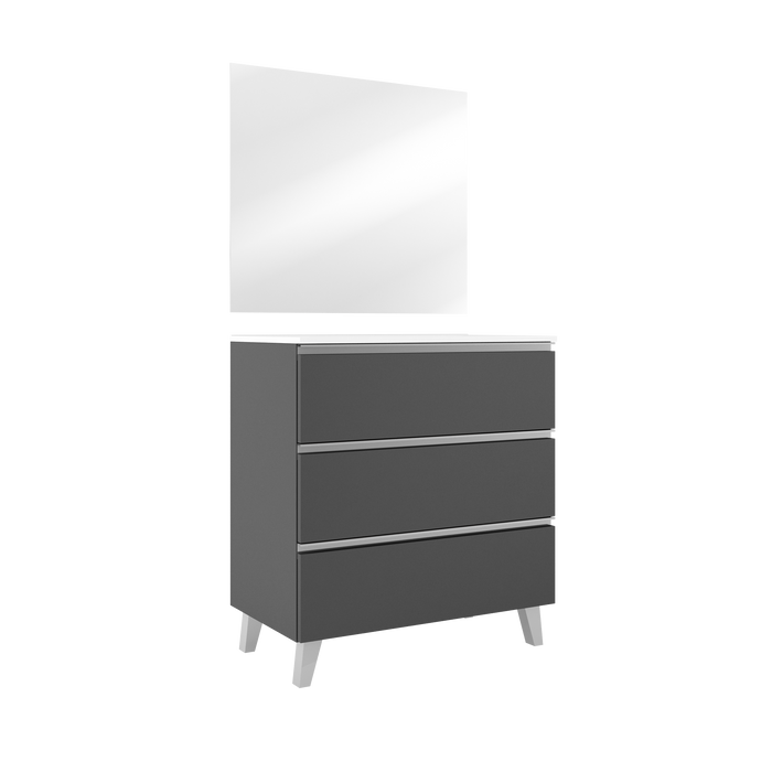 VISOBATH GRANADA Conjunto Mueble de Baño Completo 3 Cajones Color Ceniza Tirador Aluminio