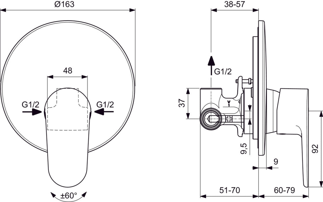 IDEAL STANDARD A7192XG CERAFINE O Built-in 1-Way Single-Handle Shower Tap Black Silk
